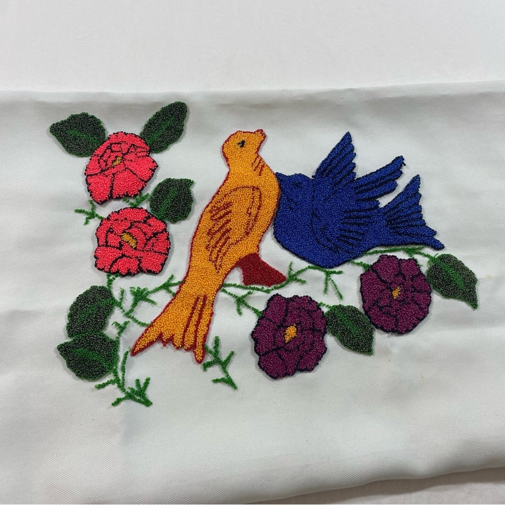 Embroidered Pillow Case Floral Birds Morning glory pillowcases purple p… - Picture 2 of 11